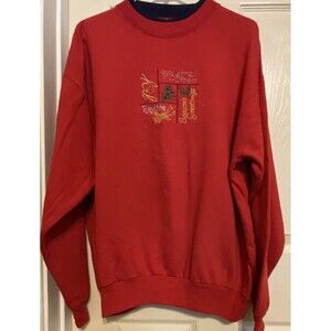 Vintage MC Sportswear Sweatshirt L Red Santa Merry Christmas Winter Ugly Sweater